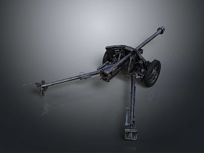 Heavy Military Artillery Weapon With Long Steel Barrel And Wheel Mounted Structure 3d model