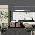 Modern Sales Office Interior Spacious Bright With Sofas Coffee Tables Plants Overlooking Green Landscape