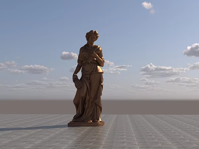 Bronze Female Sculpture Carving With Blue Sky And Clouds On Tiled Ground 3d model
