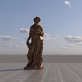Bronze Female Sculpture Carving With Blue Sky And Clouds On Tiled Ground