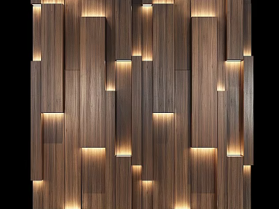 Modern Wooden Panel Wall With Embedded Warm Yellow Lighting And Cozy Ambiance 3d model
