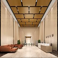 Modern Elevator Hallway Interior With Marble Walls Ceiling Lights And Floor Tiles 3d model