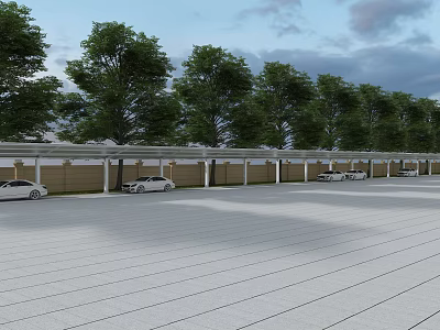 Parking Lot Canopy Providing Shade for Cars with Green Trees and Clear Sky 3d model