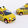 Yellow Pokémon Themed Cars with Pikachu Ears Design and Pokémon Logos on Yellow Body