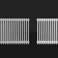 Two White Traditional Radiators With Vertical Columns On Dark Background 3d model