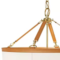 Elegant Hanging Chandelier With Gold Chain Wooden Accents And White Lampshade