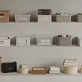Neatly Arranged Storage Organizers With Various Containers On Shelf