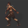 Armored Female Warrior Character in Battle Stance with Leather Armor and Metal Pauldrons