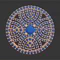 Elegant Orange Metal Ring With Blue Gemstone Center And Decorative Blue Stones