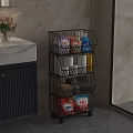 Multi Tiered Metal Bathroom Cabinet Rack With Toilet Paper Towels And Cleaning Supplies