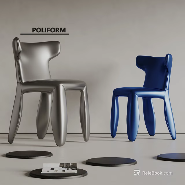Poliform Modern Accent Chairs In Silver And Blue With Unique Leg Design 3d model 
