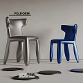 Poliform Modern Accent Chairs In Silver And Blue With Unique Leg Design