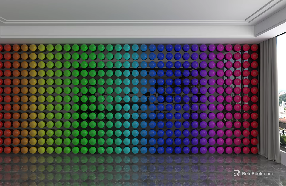 Vibrant Background Wall With Arranged Colorful Circular Patterns And Rainbow Gradient Design 3d model