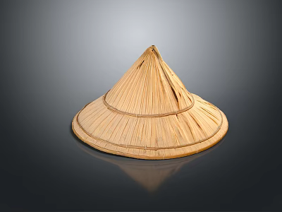 Conical Bamboo Hat Natural Brown Handwoven Traditional Design Isolated Dark Background With Reflection 3d model