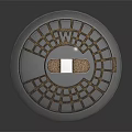 Circular Metal Manhole Cover With Grid Pattern And Central Label Design 3d model
