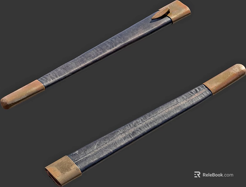 Two Traditional Weapon Knives With Dark Sheaths And Brass Handles Design 3d model 