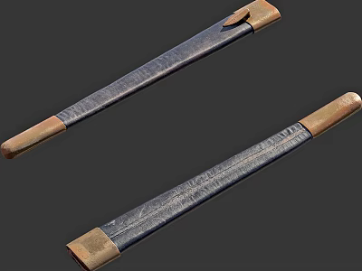 Two Traditional Weapon Knives With Dark Sheaths And Brass Handles Design 3d model