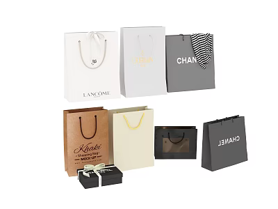 Stylish Shopping Bags And Gift Boxes Featuring Brand Logos Various Colors And Bows 3d model