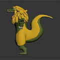 3D Fantasy Creature Character With Green Body Yellow Banana Decorations And Spiked Vibrant Design