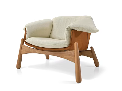 Leisure Chair With Wooden Frame And Light Beige Cushion For Comfortable Seating 3d model