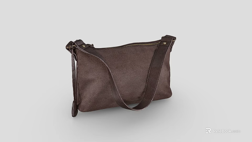 Stylish Brown Leather Shoulder Bag With Adjustable Strap And Zipper Design 3d model 