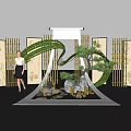 Traditional Chinese Style Photo Spot With Bamboo Screens Scroll Backdrop And Pine Tree Rockery