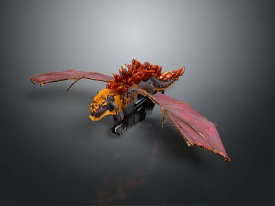Fierce Dragon Creature With Fiery Red Scales And Extended Wings 3d model