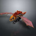Fierce Dragon Creature With Fiery Red Scales And Extended Wings