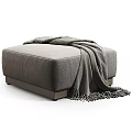 Modern Leather Ottoman Stools In Green Gray Brown With Cozy Throw Blanket And Wooden Legs