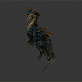 Mythical 3D Dragon Creature with Horns Sharp Teeth and Blue Spikes in Fierce Pose