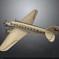 Vintage Twin Propeller Airplane Model With Beige Body Blue Stripes And Russian Flag