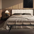 Modern Bedroom Interior with Bed Bedside Tables Lamps Chandelier and Curtains