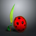 Decorative Ladybug Shaped Object With Green Leaf And Stem Design