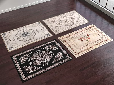 Square Rugs With Various Decorative Patterns And Different Colors On Wooden Floor 3d model