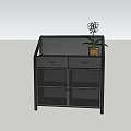 Black Sideboard With Drawers Mesh Doors And Potted Plant On Top