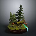Mini Natural Forest Scene With Pine Trees Fallen Log Mushrooms Rocks And Waterfall