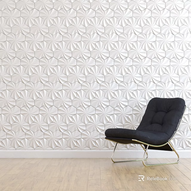 White Textured Pattern Background Wall With Black Armchair 3d model 