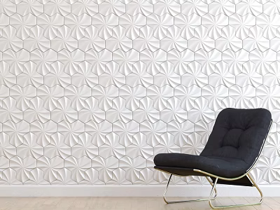White Textured Pattern Background Wall With Black Armchair 3d model
