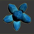 Wood Stone Sculpture In Blue Crystal Shape With Glossy Polyhedral Design And Dark Background Reflection