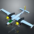 Realistic Passenger Aircraft 3D Model With Twin Engines White Fuselage And Yellow Propellers