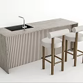 Modern Striped Bar Counter With Sink Faucet And Two Wooden Leg Bar Stools White Cushions