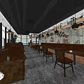 Modern Coffee Restaurant Interior With Wooden Tables Chairs Decorative Wall And Pendant Lights