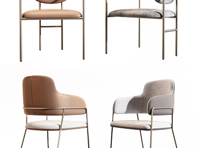 Modern Dining Chairs With Light Brown And Gray Fabric Seats And Metal Frames 3d model