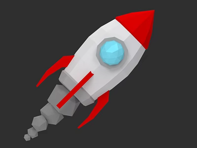 Low Poly Rocket 3D Model With Red White Body And Blue Round Window 3d model