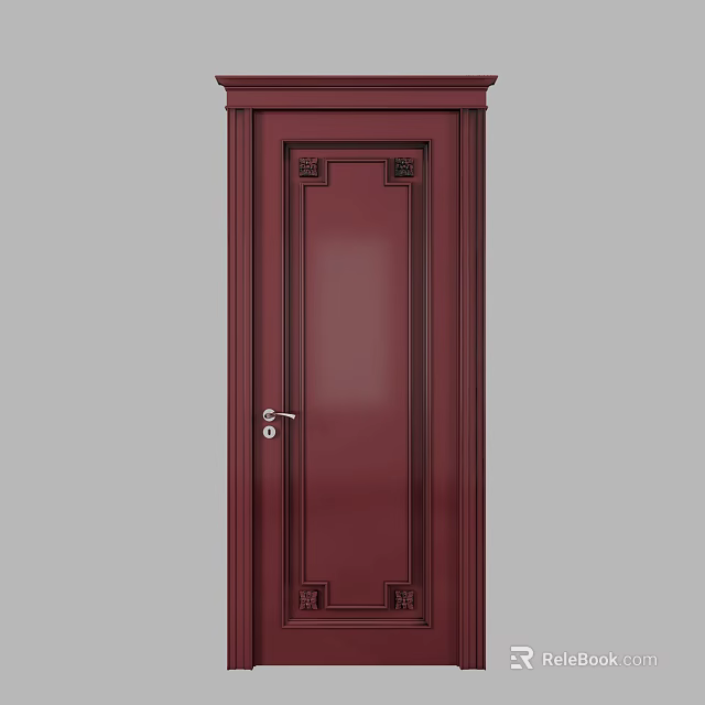 Deep Red Swing Door With Decorative Patterns Handle And Lock 3d model