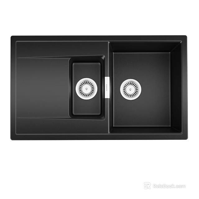 Black Granite Composite Double Bowl Kitchen Sink With Modern Drainage Design 3d model 