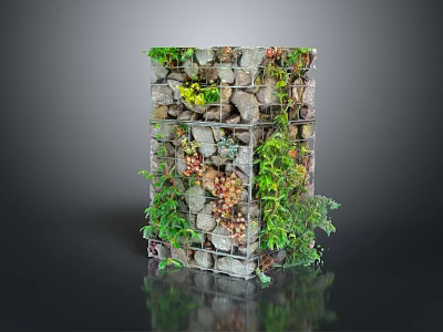Vines Covering Stone Vertical Structure With Lush Green Plants And Natural Decorative Design 3d model