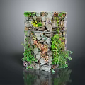 Vines Covering Stone Vertical Structure With Lush Green Plants And Natural Decorative Design