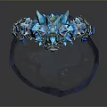 Game Movie Character With Blue Crystal Body And Mechanical Armor Glowing Ice Base