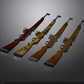 Four Vintage Rifles With Wooden Stocks Different Patterns And Metal Parts Arranged